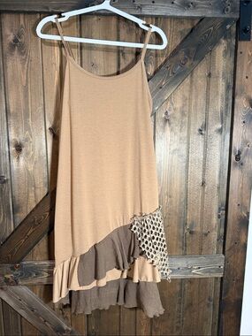 Pretty Angel Tan Spaghetti Strap Ruffle Mini Dress